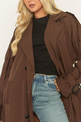 Chocolate Brown Belted Trench Coat - Roxia