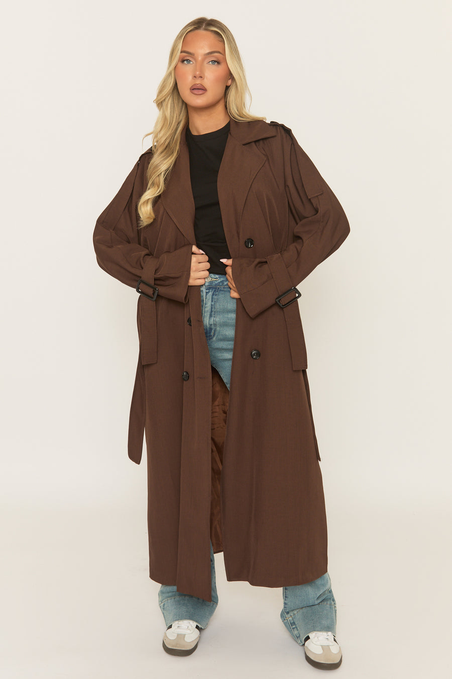 Chocolate Brown Belted Trench Coat - Roxia