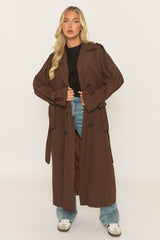 Chocolate Brown Belted Trench Coat - Roxia