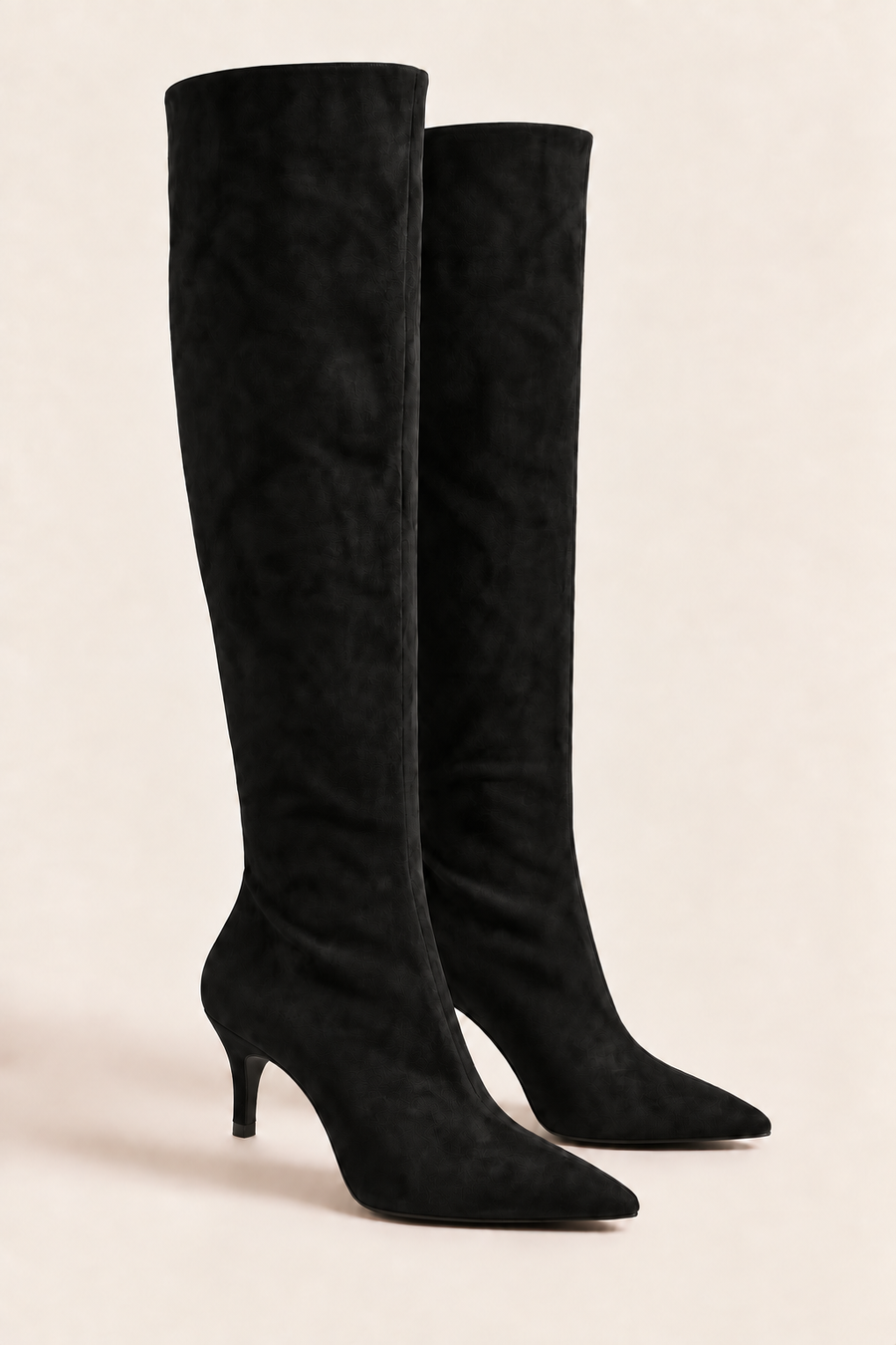 Black Faux Suede Stiletto Knee High Boots - Lexi
