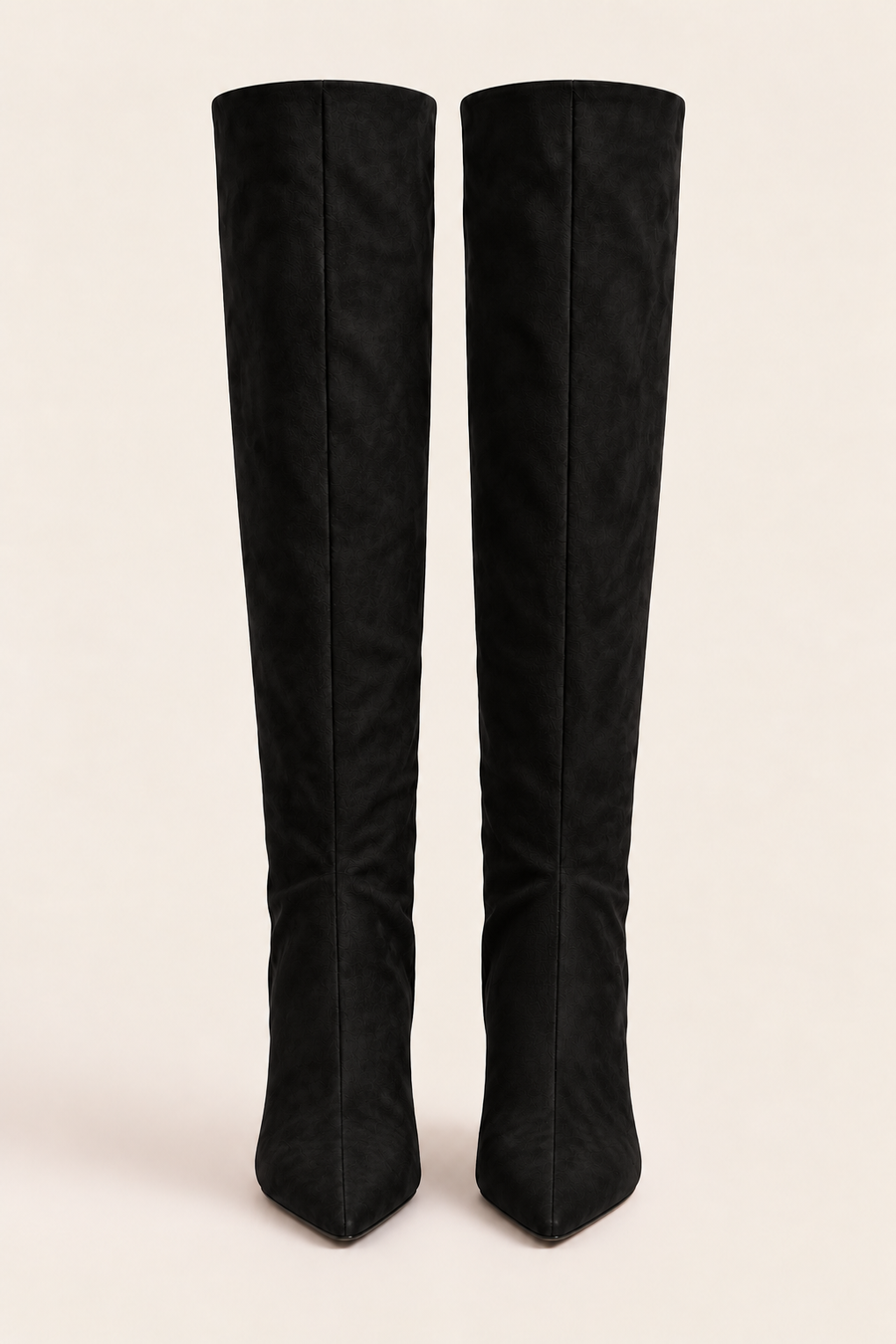 Black Faux Suede Stiletto Knee High Boots - Lexi
