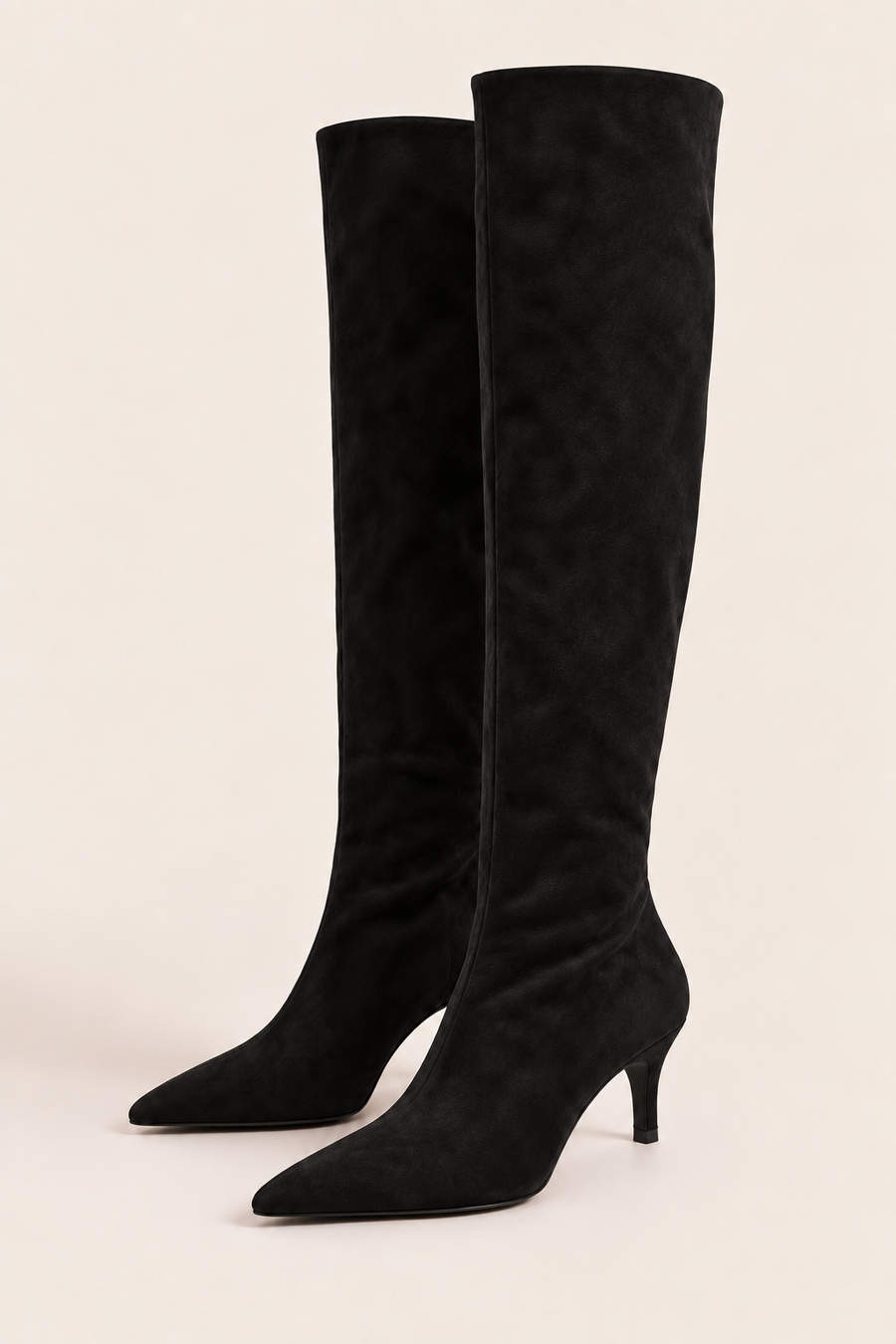 Black Faux Suede Stiletto Knee High Boots - Lexi