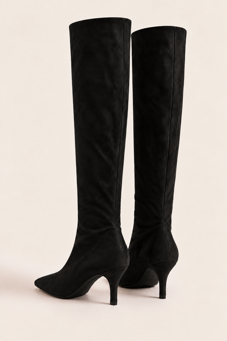 Black Faux Suede Stiletto Knee High Boots - Lexi