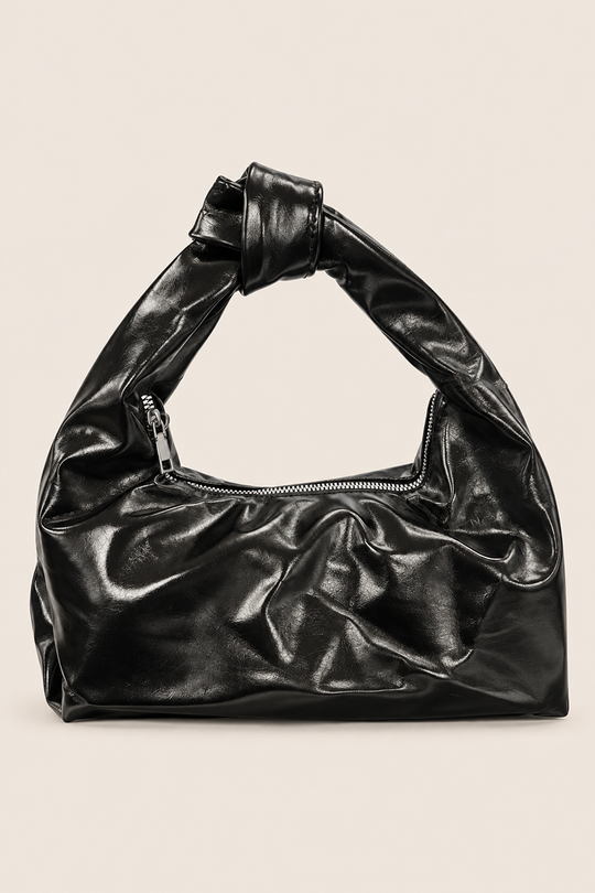Black Faux Leather Knot Handle Grab Bag - Lindie