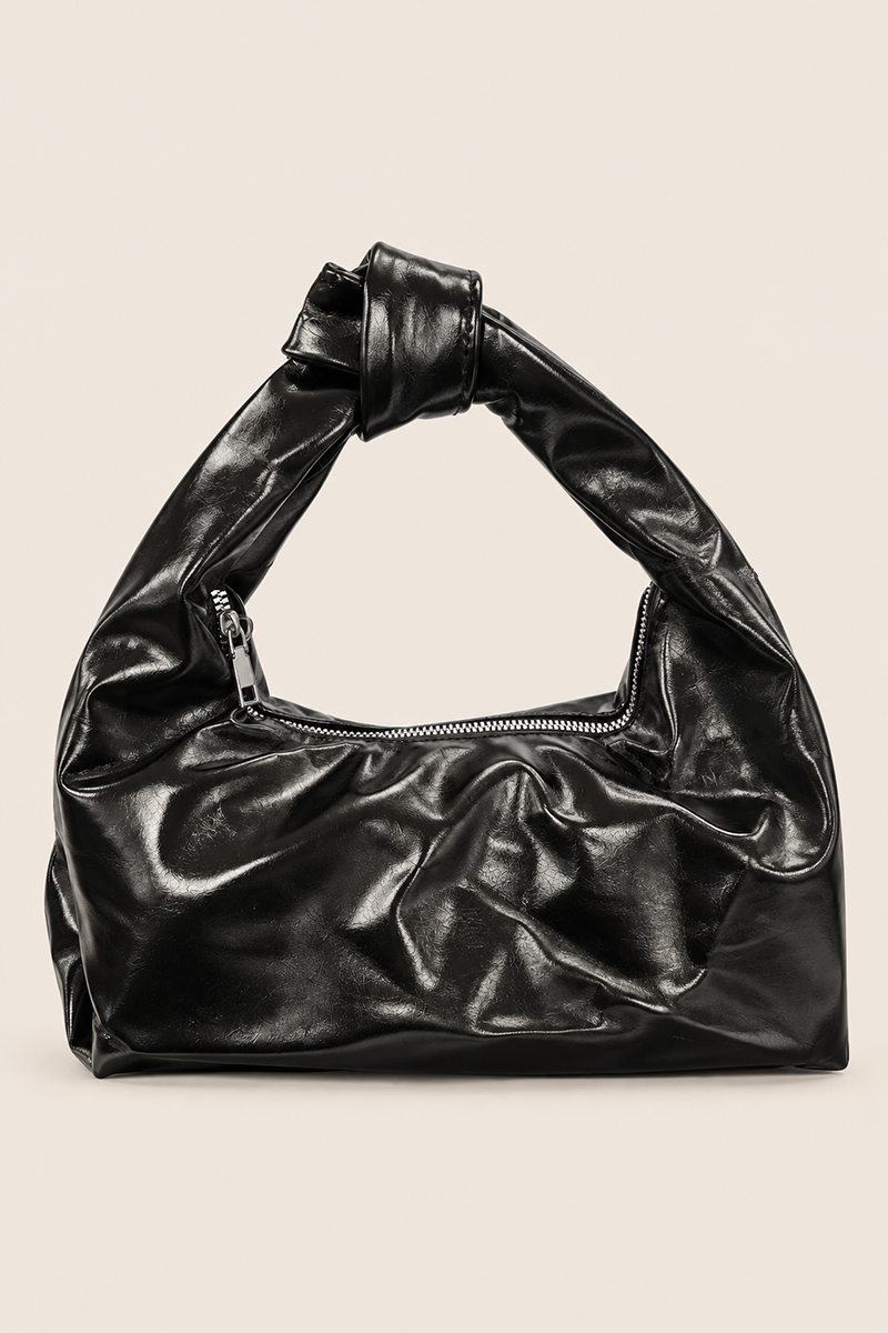 Black Faux Leather Knot Handle Grab Bag - Lindie