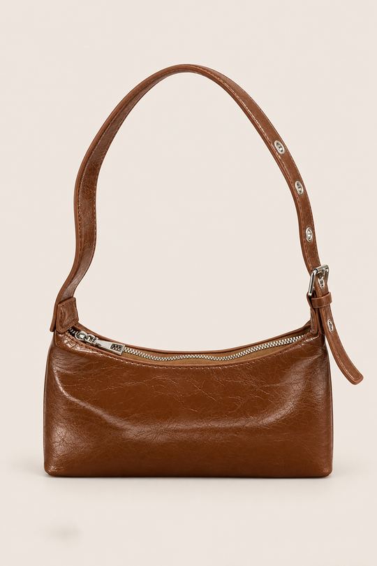 Brown Faux Leather Eyelet Shoulder Bag - Lawson