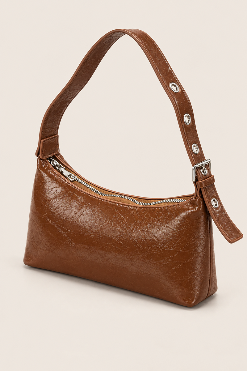 Brown Faux Leather Eyelet Shoulder Bag - Lawson