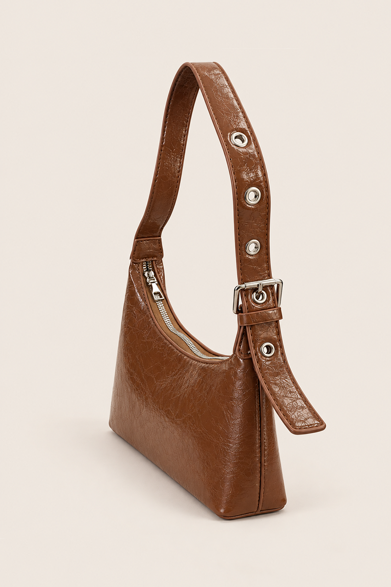 Brown Faux Leather Eyelet Shoulder Bag - Lawson