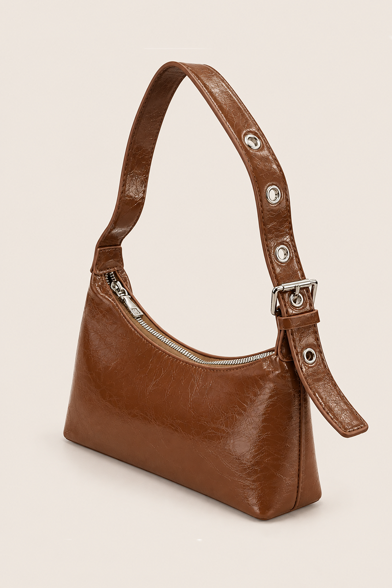 Brown Faux Leather Eyelet Shoulder Bag - Lawson