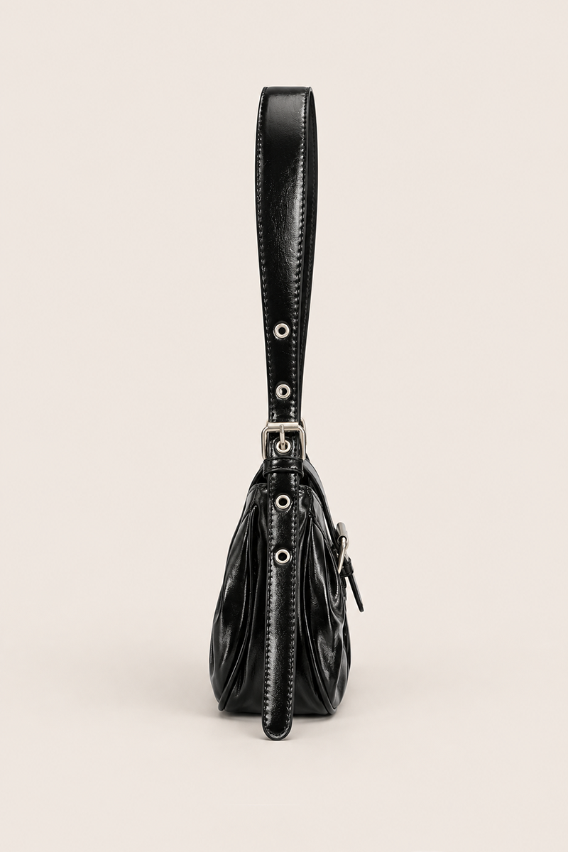 Black Patent Buckle Shoulder Bag - Jerry