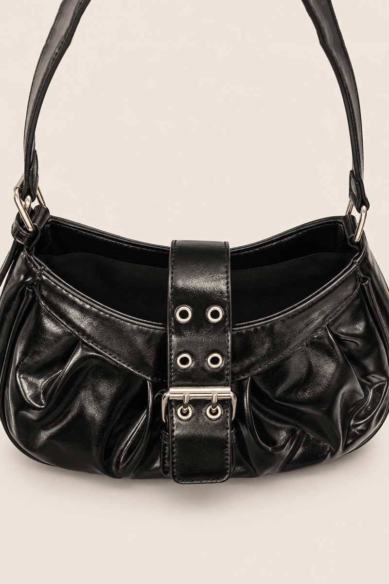 Black Patent Buckle Shoulder Bag - Jerry