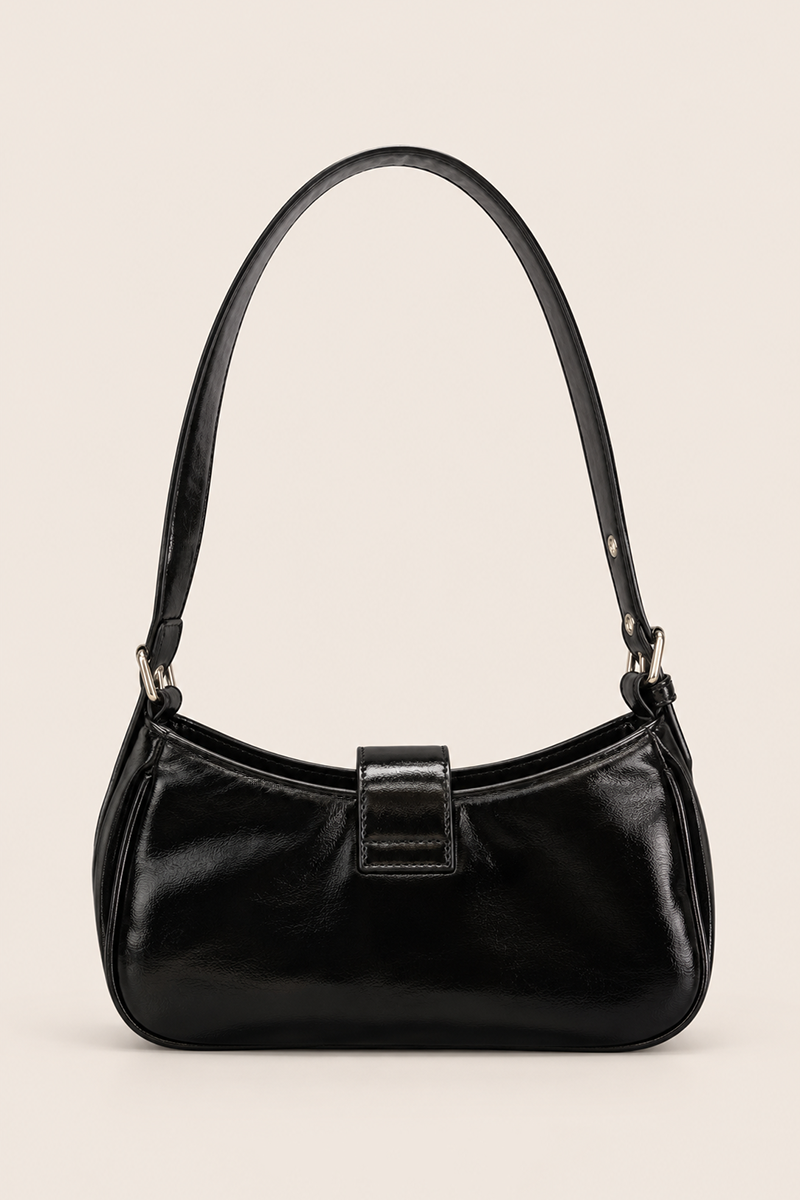 Black Patent Buckle Shoulder Bag - Jerry