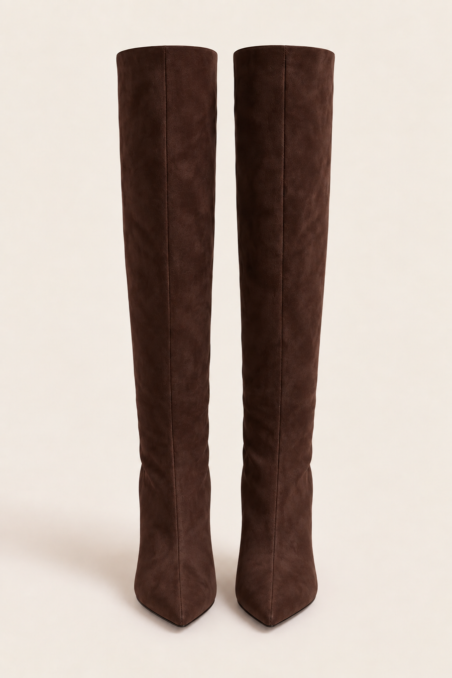 Chocolate Faux Suede Stiletto Knee High Boots - Lexi