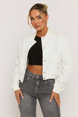White Pocket Detail Bomber Jacket - Estelle