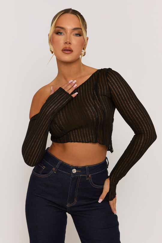 Black Semi Sheer Off Shoulder Top - Carolina