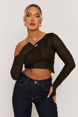 Black Semi Sheer Off Shoulder Top - Carolina