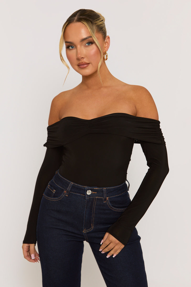 Black Twist Bardot Bodysuit - Luiza