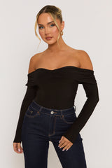 Black Twist Bardot Bodysuit - Luiza