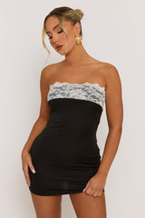 Black Lace Bust Bandeau Mini Dress - Kyoto