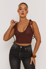 Brown Lace Bust Tie Shoulder Cami Top - Melton