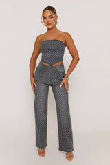 Grey Embellished Denim Jeans - Gabriela