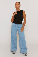 Black Sleeveless Button Up Rib Top - Nikolina