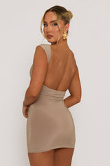 Taupe Boat Neck Backless Bodycon Mini Dress - Imogen