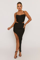 Black Corset and Asymmetric Skirt Co-ord Set - Polina