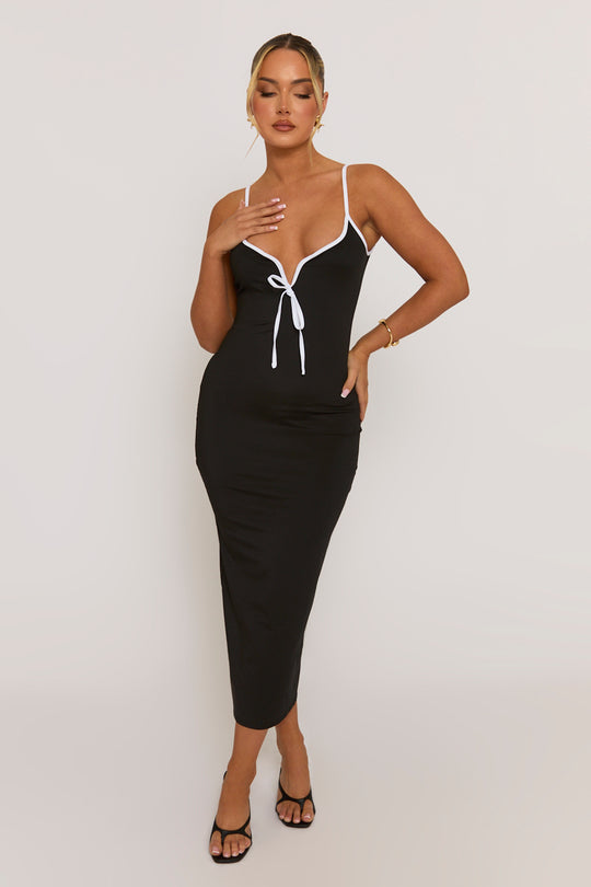 Black Contrast Edge Bodycon Midaxi Dress - Fedora