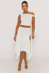 White Tie Shoulder Hanky Hem Skirt Co-ord Set - Alla