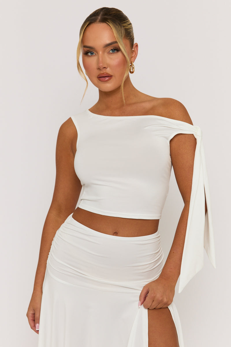 White Tie Shoulder Hanky Hem Skirt Co-ord Set - Alla