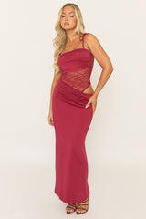 Wine Lace Insert Maxi Dress - Adriene