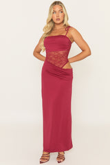 Wine Lace Insert Maxi Dress - Adriene