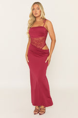 Wine Lace Insert Maxi Dress - Adriene