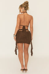 Brown Wrap Front Trim Detail Mini Dress - Yasira