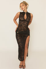 Black Trim Detail Lace Maxi Dress - Alika