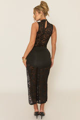 Black Trim Detail Lace Maxi Dress - Alika