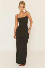 Black Gathered Bust Maxi Dress - Cameron