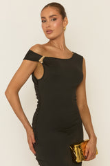 Black Asymmetric Trim Detail Maxi Dress - Nikky