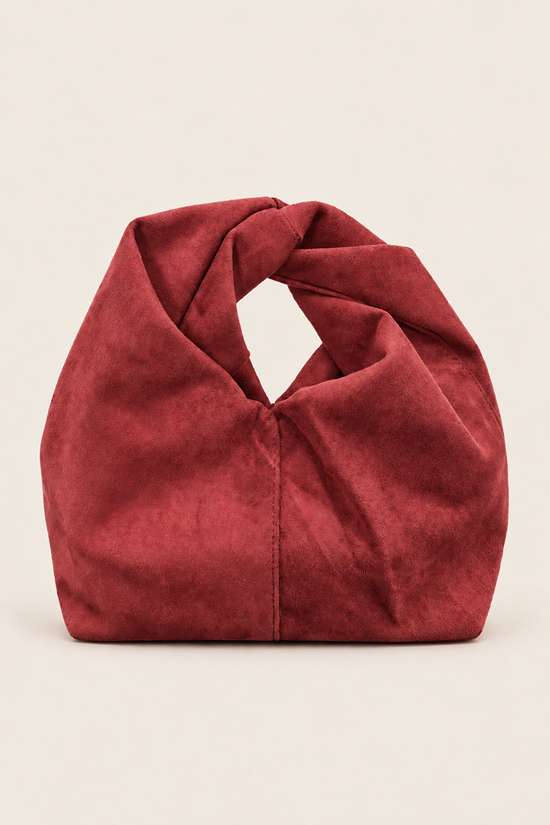 Wine Faux Suede Twist Handle Grab Bag - Shardy