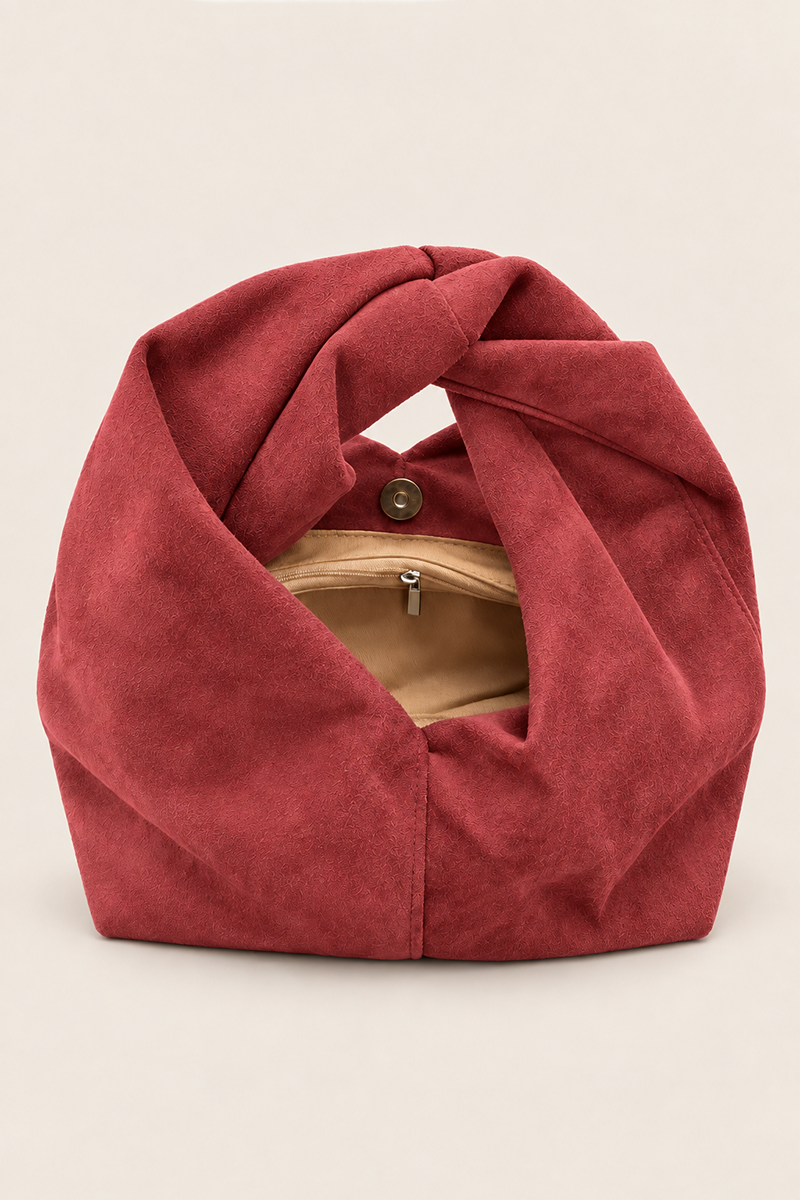 Wine Faux Suede Twist Handle Grab Bag - Shardy