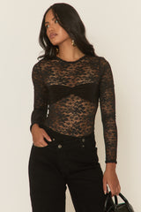 Black Lace Gathered Bust Bodysuit - Junia