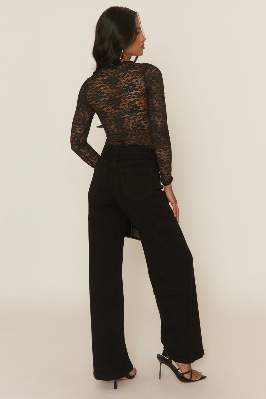 Black Lace Gathered Bust Bodysuit - Junia