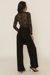 Black Lace Gathered Bust Bodysuit - Junia