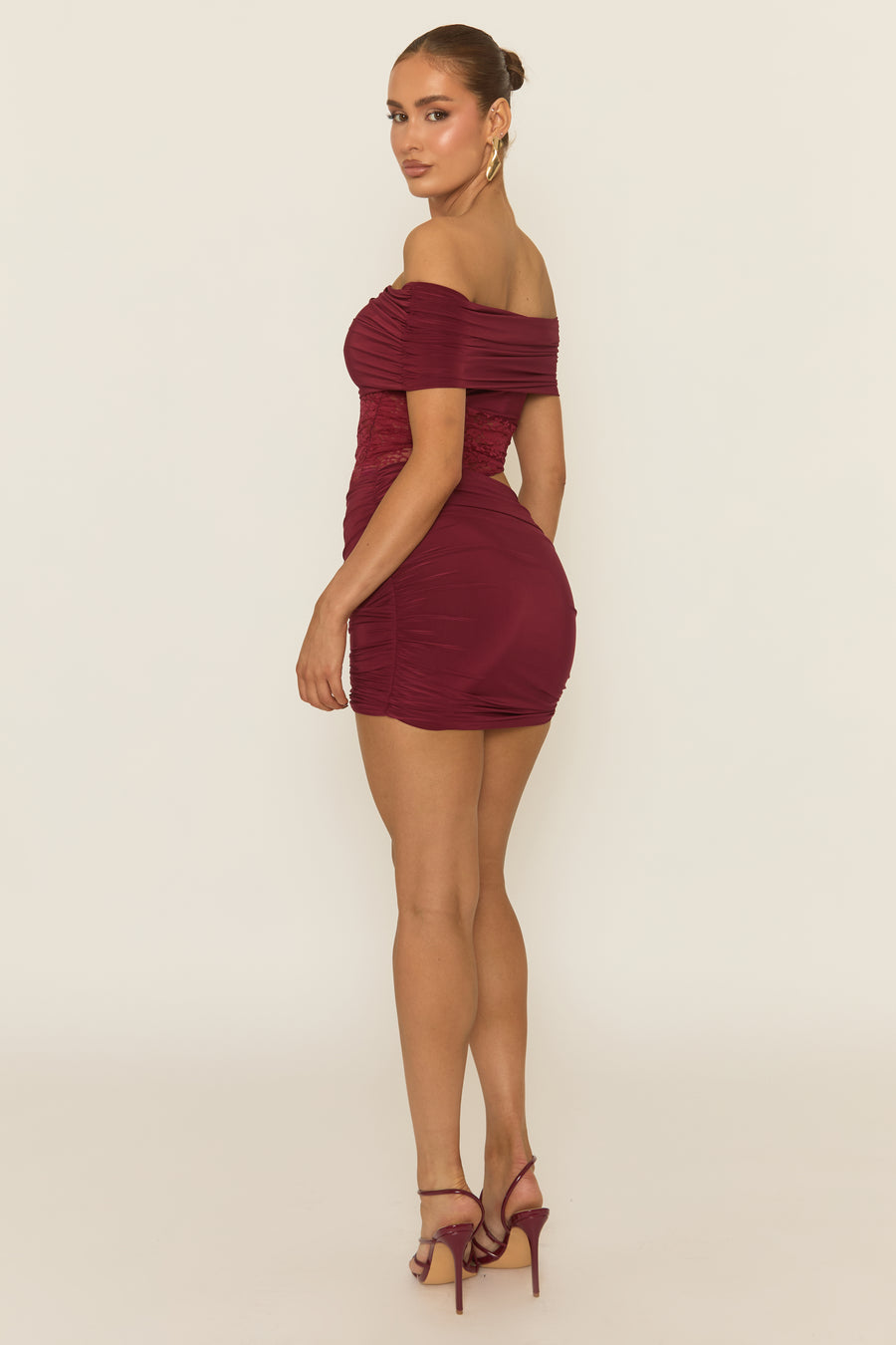 Wine Lace Bardot Top and Mini Skirt Co-ord Set - Mareen