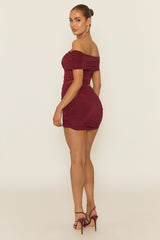 Wine Lace Bardot Top and Mini Skirt Co-ord Set - Mareen