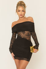 Black Lace Drape Front Mini Dress - Lorrae