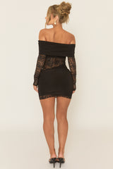 Black Lace Drape Front Mini Dress - Lorrae