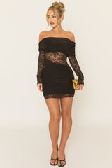 Black Lace Drape Front Mini Dress - Lorrae
