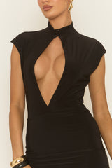 Black Lace Back High Neck Mini Dress - Livva